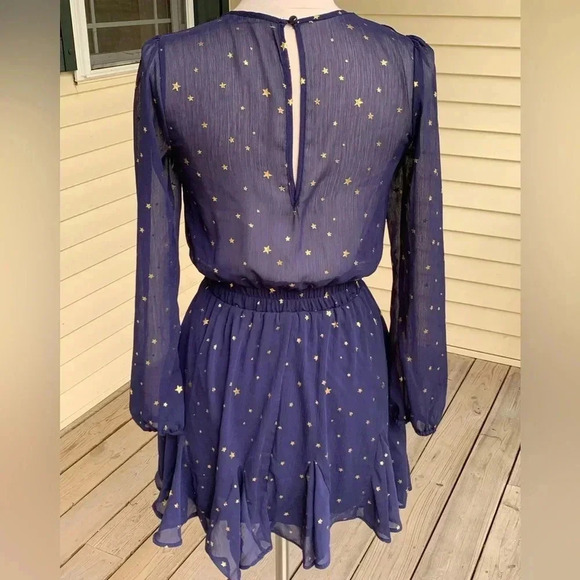 Altard State Dress Dark Blue W/ Gold Stars Print Dress Size Small Boho Fairy - Picture 2 of 9